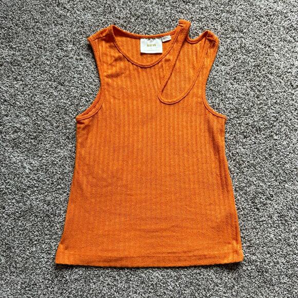 Maeve Anthropologie orange ribbed cut-out tank top size M - Picture 6 of 12